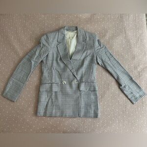 H&M Textured Blazer in Dark Blue and White